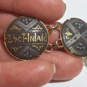 Vintage 25ct Silver Metal Inlaid Gold Tone Bracele